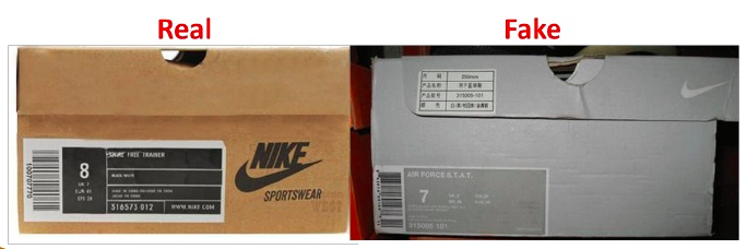podrobione i oryginalne pudełko Nike