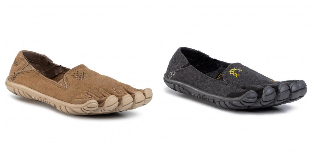 Modele materiałowe Vibram FiveFingers w kolorze khaki i czarnym.