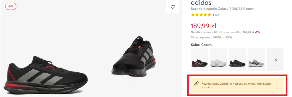 zaniżona rozmiarówka butów adidas